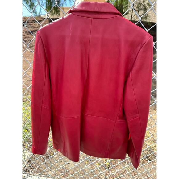 RED LEATHER JACKET blazer style - Picture 2 of 5